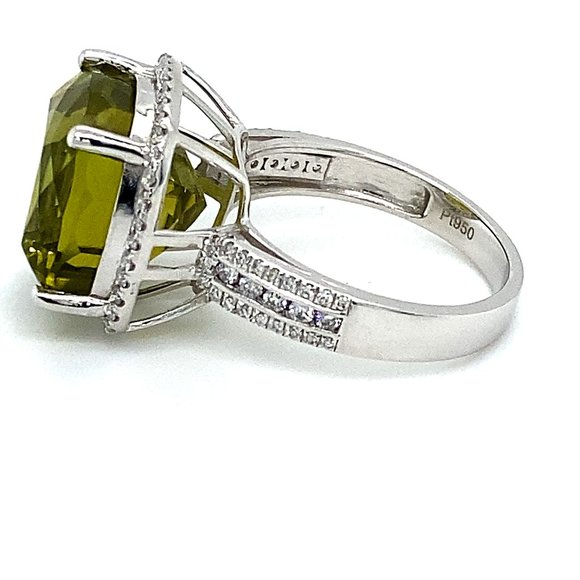 Certified Peridot 15.55ct Diamonds Platinum Ring - Picture 9 of 10